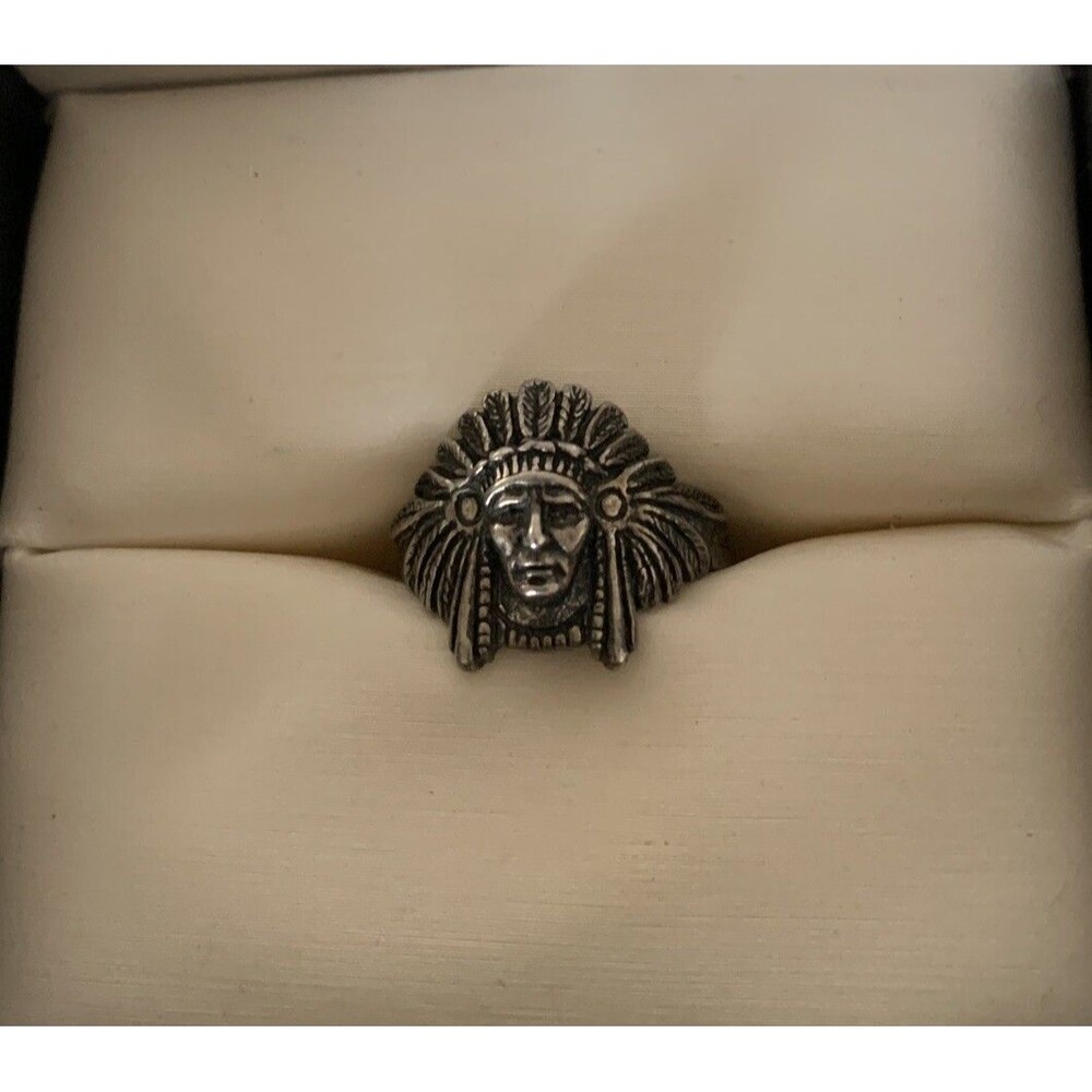 Sterling Silver Native American Warrior Chief Ring Size 4.75